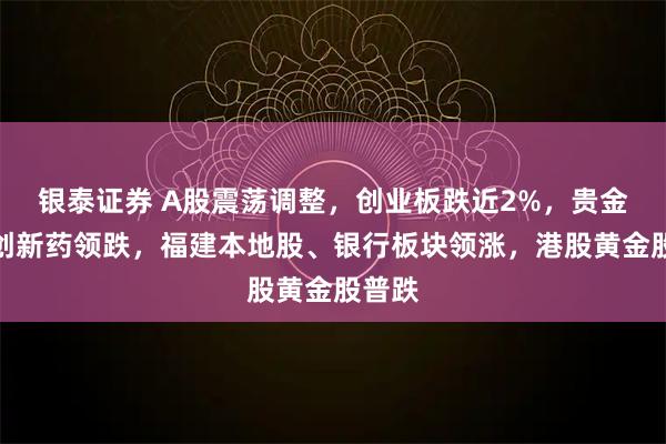 银泰证券 A股震荡调整,创业板跌近2%,贵金属、创新药领跌,福建本地股、银行板块领涨,港股黄金股普跌
